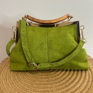 Gorgeous Green Suédine Mini Top-Handle Bag with Gold Frame❤️New